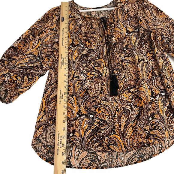 Tahari Women's Floral Blouse, Size 1X/1G  3/4 Sleeve Crew Neck Drawstring,Spring - Picture 4 of 13